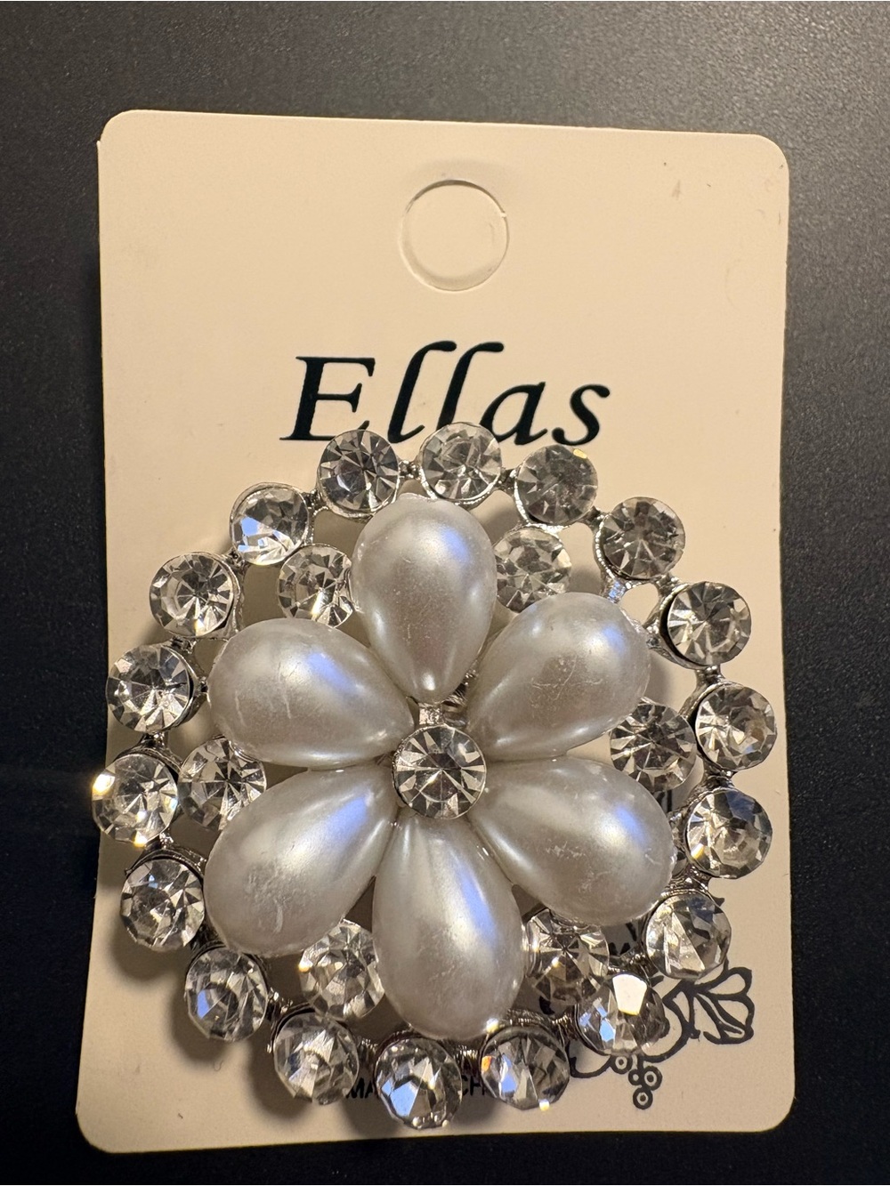 Ella Pearl and Crystal Flower Brooch - Silver Tone